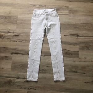 Snakeskin Front White Stretchy Skinny Jeans with Gold Details